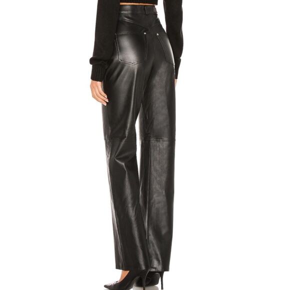 L’Académie Black Leather Straight Leg Pants Women’s XL 100% Leather NWT - Picture 3 of 14